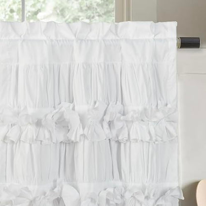 HIG 2 Pack White Handcrafted Window Treatment Tiers Curtains, 30"x24" - color: White, size: 30"W x 24"L (Pack of 2)
