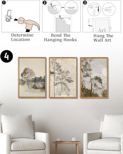 UPWOIGH Neutral Tree Framed Wall Art Set of 3, 16 x 24 Inch - color: Grey, size: 24"L x 16"W