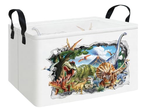Rectangle Foldable Storage Basket Handles For Home, Dinosaur - color: REC-Dinosaur