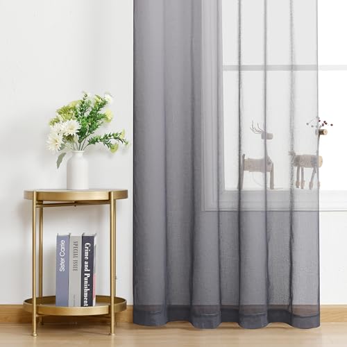 DWCN Grey Ombre Sheer Curtains 96 Inches Long for Living Room 2 Panels Set - color: Grey, size: 52"W x 96"L (Pack of 2)