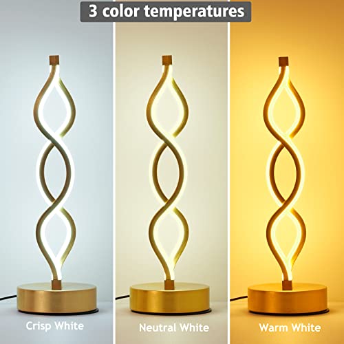 NUÜR Gold Infinity Spiral LED Table Lamp, Lamps for Bedrooms Dimmable Metallic Bedside Lamp with Touch Controller, 3 Colour Temperature, 15.8 Inch Height for Living Room - color: Gold