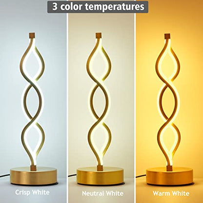 NUÜR Gold Infinity Spiral LED Table Lamp, Lamps for Bedrooms Dimmable Metallic Bedside Lamp with Touch Controller, 3 Colour Temperature, 15.8 Inch Height for Living Room - color: Gold