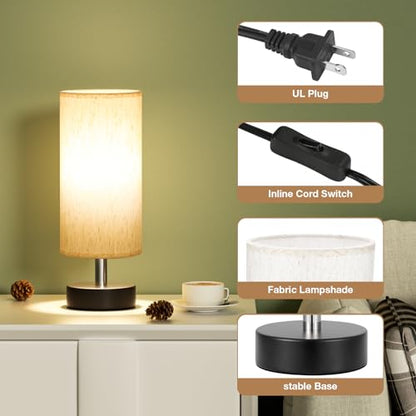 Table Lamps Set of 2（Cream Shade - Black Base, 11.6" Inline Control） - color: Cream Shade-Black Base 2pcs, size: 11.6" Inline Control