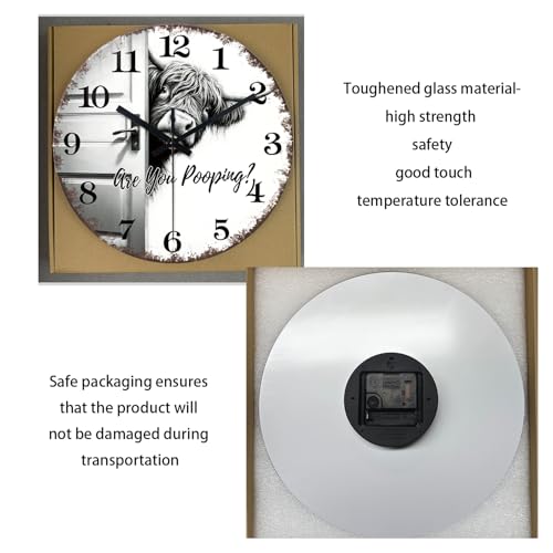 XNM 14 Inch Highland Cow Glass Wall Clocks Battery Operated - color: Black3, size: 14 Inch