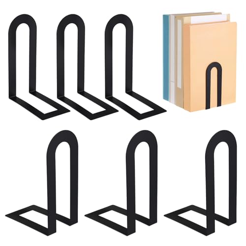 Chunful 6 Pcs Black Metal BookEnds Shelves, 5.5 x 3.75 x 2.25 in - color: Black, size: 5.5*3.75*2.25inch
