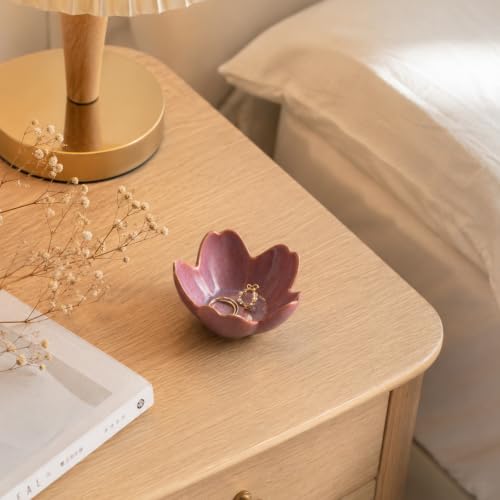 Floral Ceramic Jewelry Tray, 3.5" Ring Holder Trinket Bowl - color: purple