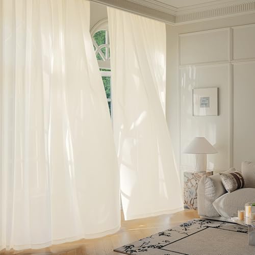 FMFUNCTEX Cream Sheer Curtains, 54 Inch, Rod Pocket, 2 Panels for Bedroom - color: Butter Cream, size: 52"W x 54"L (Pack of 2)