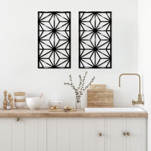 DUOOLN 2 Pcs Black Abstract Metal Wall Decor, Geometrical Single Line Art - color: Black - Rectangular