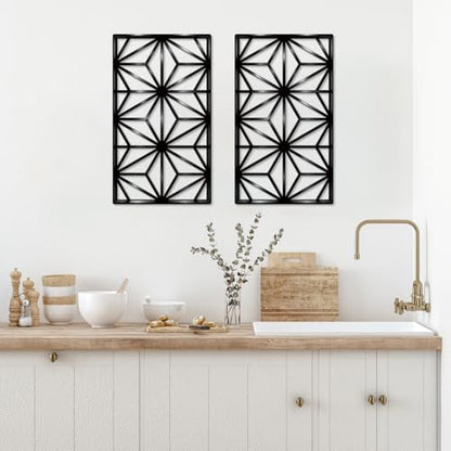 DUOOLN 2 Pcs Black Abstract Metal Wall Decor, Geometrical Single Line Art - color: Black - Rectangular