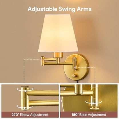 VONLUCE Wall Lamp, Plug in & Swing Arm Wall Sconce, Gold Finish - color: Gold, size: 1 Pack
