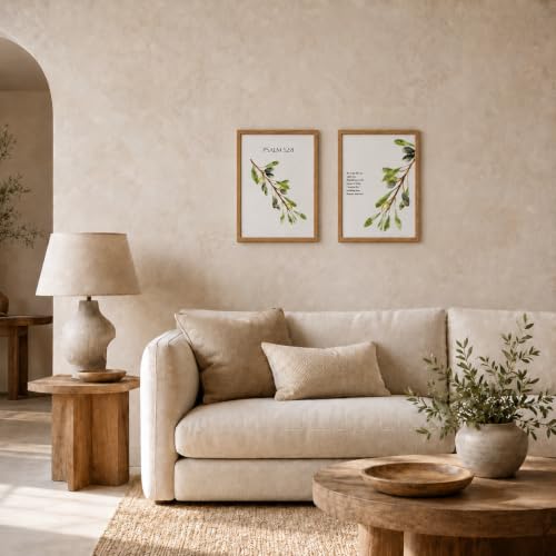 2Pcs Framed Psalm 52:8 Canvas Wall Art Scripture Botanical Deco 24x16 Inch - color: Olive branch, size: 24"L x 16"W