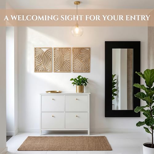 qmmp Modern Wooden Wall Sculptures - Set of 3 - Home Decor Accent - Large Wall Art for Living Room, Bedroom, Office - Easy Installation (Oak, Large - Orbit) - color: Oak, size: Large - Round