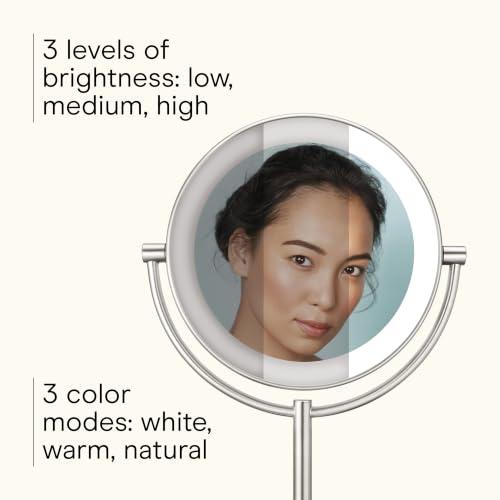 Conair LED Vanity Mirror, Double-Sided, 10x Magnification, Satin Nickel - color: Satin Nickel, size: 16"L x 10.3"W