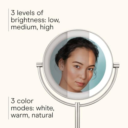 Conair LED Vanity Mirror, Double-Sided, 10x Magnification, Satin Nickel - color: Satin Nickel, size: 16"L x 10.3"W