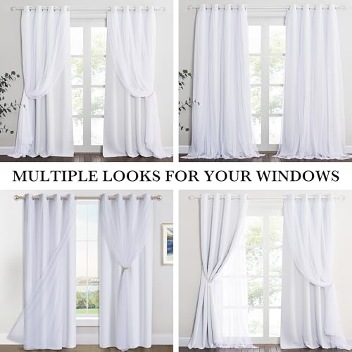 PONY DANCE Double Layer Blackout Curtains with White Sheer 84 Inches Long - color: Winter White, size: 52"W x 84"L (Pack of 2)