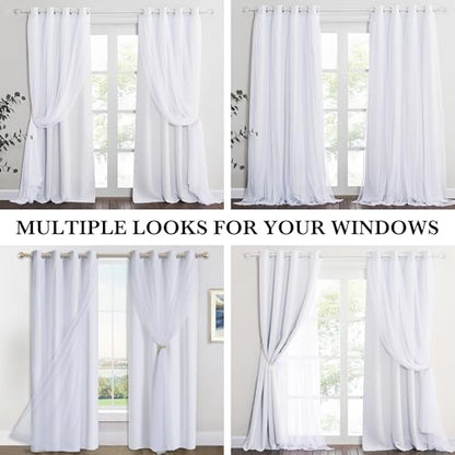 PONY DANCE Double Layer Blackout Curtains with White Sheer 95 Inches Long - color: Winter White, size: 52"W x 95"L (Pack of 2)