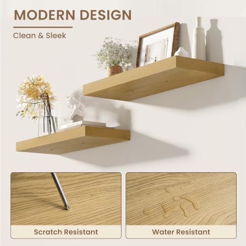 Dreamland 20 Inches Wall Mounted Wood Floating Shelves, Oak, 2 Pack - color: Oak, size: 20in
