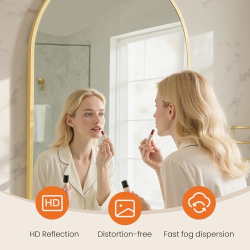 Sweetcrispy 20"x30" Arched Gold Bathroom Mirrors for Wall - color: Gold, size: 30"L x 20"W