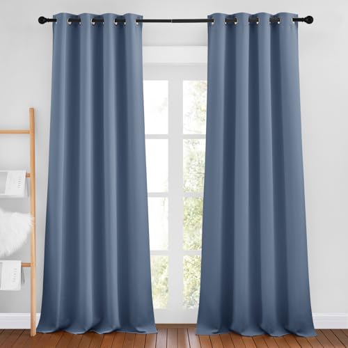 NICETOWN Stone Blue Curtains 96 inches Long, Grommet Thermal Insulated Blackout Curtains Privacy Window Treatments for Boys Room/Living Room, W46 x L96, 2 Panels - color: Stone Blue, size: 46"W x 96"L (Pack of 2)