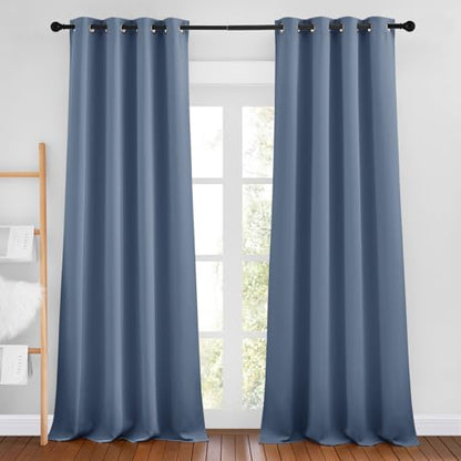 NICETOWN Stone Blue Curtains 96 inches Long, Grommet Thermal Insulated Blackout Curtains Privacy Window Treatments for Boys Room/Living Room, W46 x L96, 2 Panels - color: Stone Blue, size: 46"W x 96"L (Pack of 2)