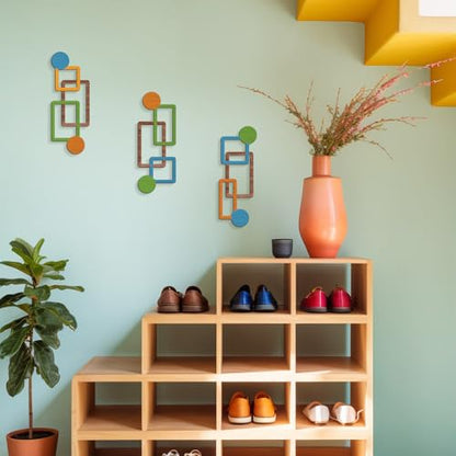 Abstract Wooden Wall Decor, Vertical Linked Geometry Design, Modern Wood Wall Art with HD UV Print, No Assembly Required
