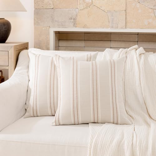 Hckot Terracotta Throw Pillow Covers 20x20 Set of 2 Striped Pillow Covers - color: Camel, size: 22" x 22" (Pack of 2)