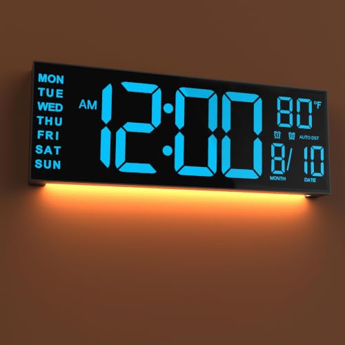 JALL 16" Large Digital Wall Mount Clock, Count Down Timer, Alarm, Big LED, DST, Temperature for Living Room Classroom Desk, Xmas, Birthday Gift for Senior Men Women Mom Dad, Blue - color: Blue, size: 16 inches