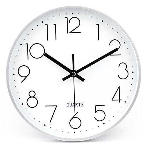 jomparis 10 Inch Silver Wall Clock Battery Operated Silent & Non-Ticking Wall Clock for Home Office Bathroom - color: Silver, size: 10 Inch