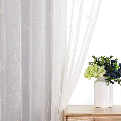VISIONTEX White Sheer Curtains Beige Dots Moroccan Embroidered 72 Inches - color: Dots-beige, size: 54"W x 72"L (Pack of 2)