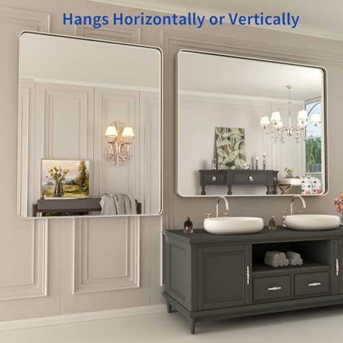 WEER Bathroom Vanity Mirror Brushed Nickel 40X32 Inch - color: Brushed Nickel, size: 40"L x 32"W