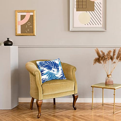 JMGBird Outdoor Pillows Waterproof Outdoor Pillow Covers with Inserts - color: Blue Palm Leaves