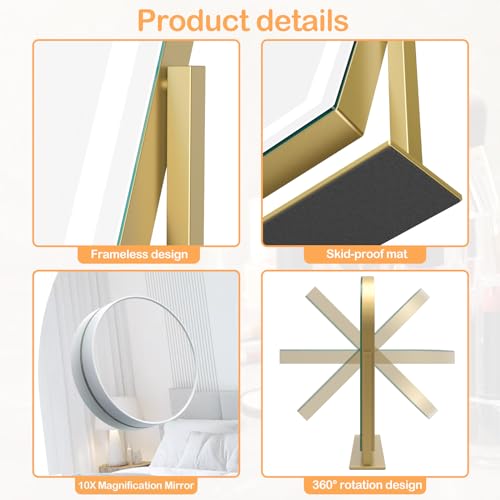 Gvnkvn Arched 15.2 in Lighted Makeup Mirror, 10X Magnifiers - color: Gold, size: 15.2"L x 13"W