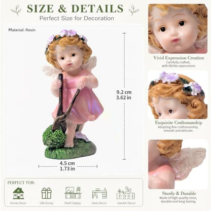 XJar Garden Fairy Figurine, Hand Painted Resin Yard Decor Statue - color: Flower Fairy Gardener-pink