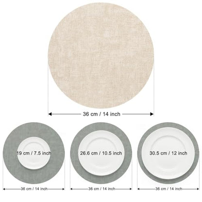 Myir JUN 14" Round Placemats Set of 4, Reversible Dual-Color Place Mats - color: Cream-white Sage Green