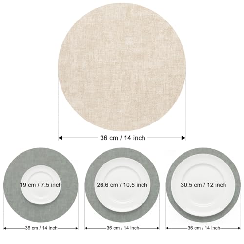 Myir JUN 14" Round Placemats Set of 4, Reversible Dual-Color Place Mats - color: Cream-white Sage Green
