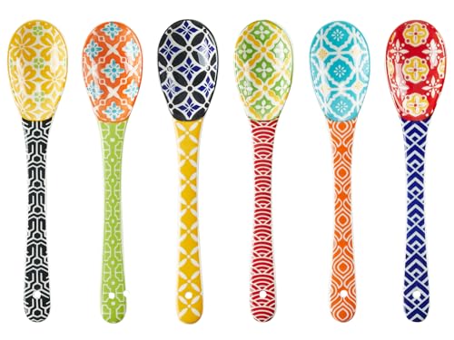 Metahom 8.5" Colorful Long Handle Spoons, Ceramic Serving Spoons Set of 6 - size: 8.5 inch