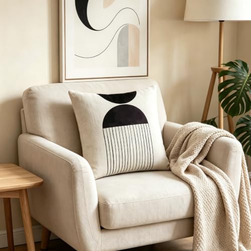 IcosaMro Black and White Boho Throw Pillow Covers 18x18 Set of 4 Beige - color: Mid Century Arched Geometry