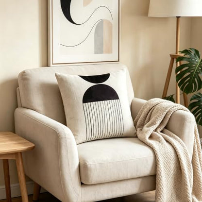 IcosaMro Black and White Boho Throw Pillow Covers 18x18 Set of 4 Beige - color: Mid Century Arched Geometry