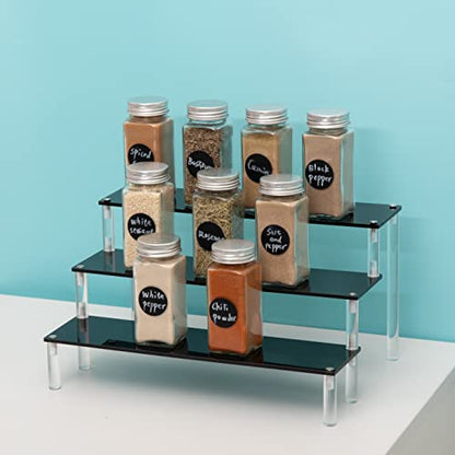 3 Tier Black Acrylic Display Riser Cupcake Stand Display Shelf for Decoration, Collection, Makeup - size: 3 tier