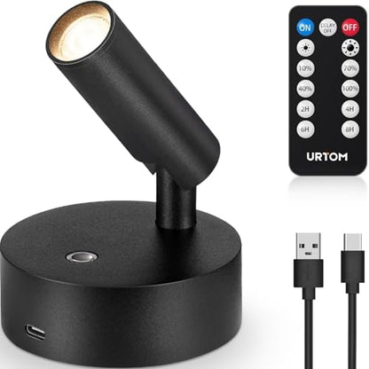 URTOM Spot Lights Indoor with Remote Rechargeable Picture Light Battery Operated Spotlight with Timer Dimmable Wireless Uplighting Indoor Display Lights Stick on Wall Light for Plant Artwork, 1 Pack - size: 1 Pack