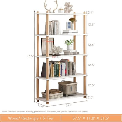 IOTXY 5-Tier Wooden Shelf Bookcase, Freestanding Open Bookshelf, White - color: White, size: 5-Tier