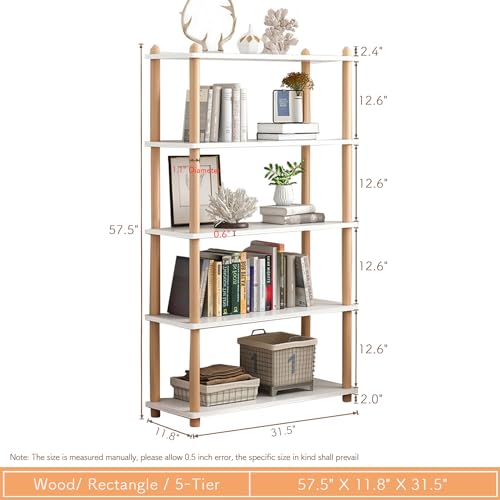 IOTXY 5-Tier Wooden Shelf Bookcase, Freestanding Open Bookshelf, White - color: White, size: 5-Tier