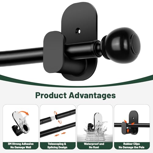 USFOOK Black Curtain Rods No Drilling 32 to 58 Inch, 2 Pack - color: Black, size: 32-58"(2 pack)