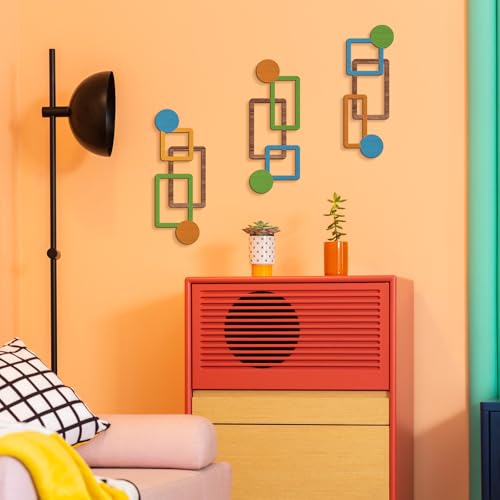 Abstract Wooden Wall Decor, Vertical Linked Geometry Design, Modern Wood Wall Art with HD UV Print, No Assembly Required
