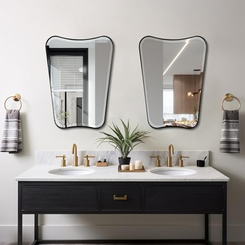 POZINO 30"x22" Irregular Beveled Bathroom Mirror for Over Sink - color: Black Irregular, size: 30"L x 22"W