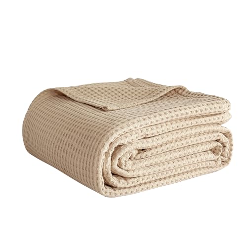 Simple&Opulence 100% Cotton Waffle Weave Throw Blanket 40"x50", Soft Lightweight Breathable Cozy Washed, Luxury Layer Blanket for Couch Bed Sofa, Farmhouse Home Decor for Adults All-Season, Khaki - color: Khaki, size: Small(40"x50")
