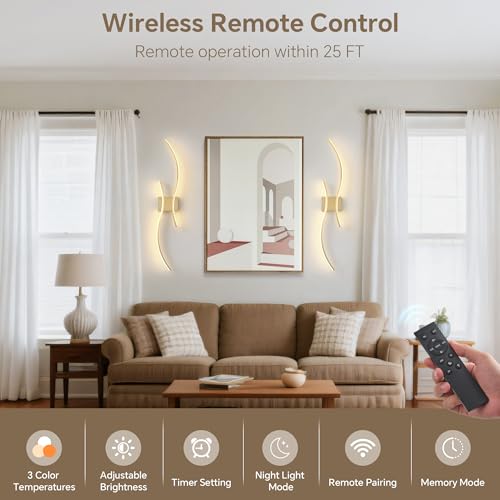 Wireless Wall Sconces Set of Two, Dimmable, 3CCT, Up to 65H Runtime - color: Brushed Brass, size: 31.5 inches (2 Pack)