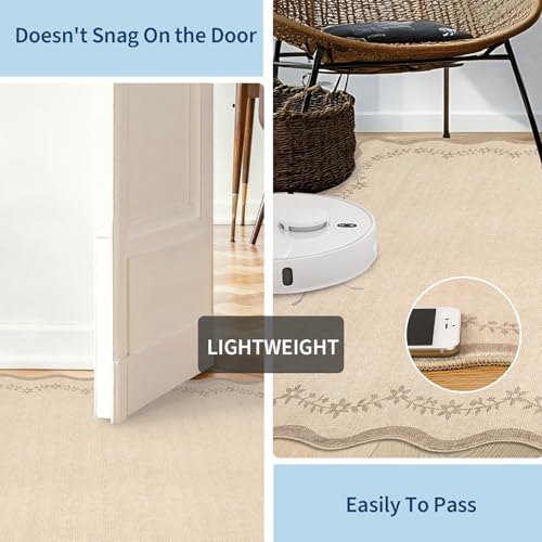 GarveeHome 3x5 Scalloped Washable Area Rug Non Slip Bedroom Entryway Rug - color: Jute, size: 3' x 5' (Rectangular)