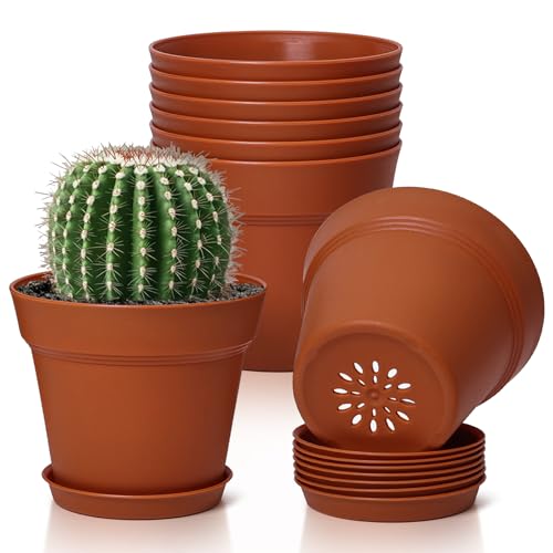 T4U Small Plant Pots 4 Inch 8 Pack, Plastic Indoor Flower Pots Saucer - color: Terracotta, size: 4 inch