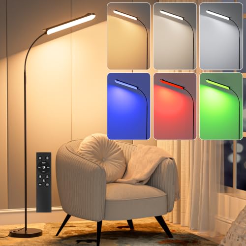 FRIDEKO HOME RGB Floor Lamp Bedroom, 18W 1800LM LED Reading Light, Black - color: Black CCT+RGB, 1 Pack